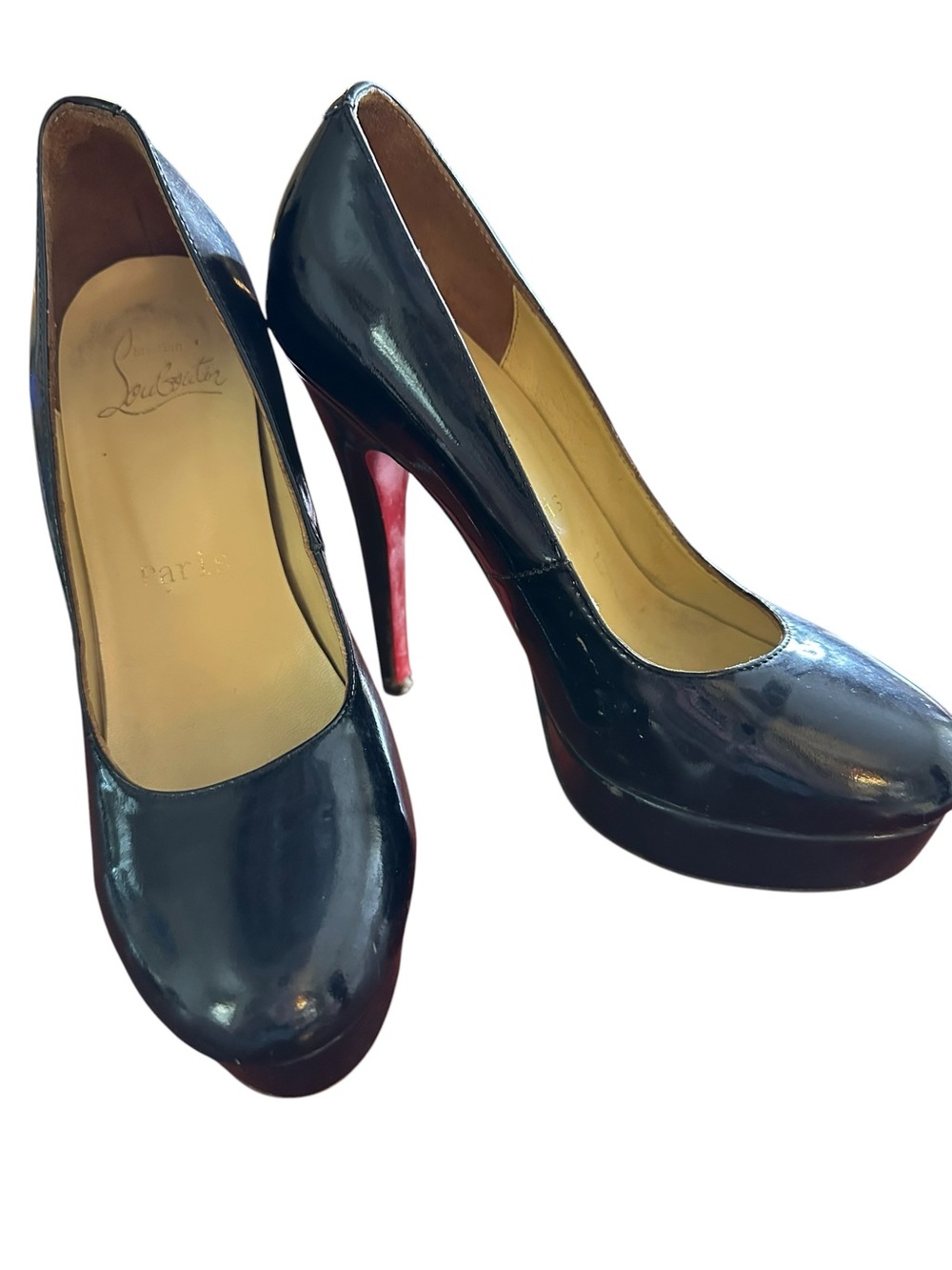 Authentic Christian Louboutin Black Patent Stiletto Pumps with Red Sole size 37